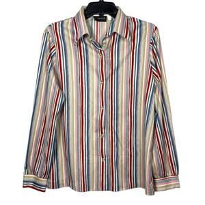Vintage Multicolor Stripe Button Down Blouse Long Sleeve Top Size Medium 90s/Y2k
